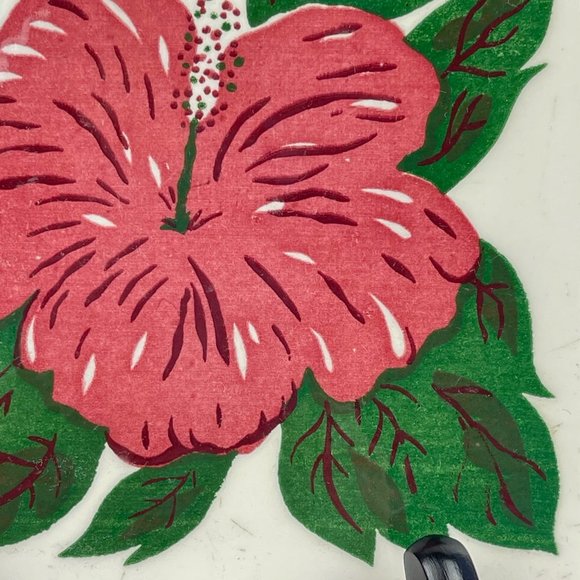 Vintage Wheeling Cushion Hand Painted Hibiscus 6" Square Tile Trivet - Picture 5 of 12